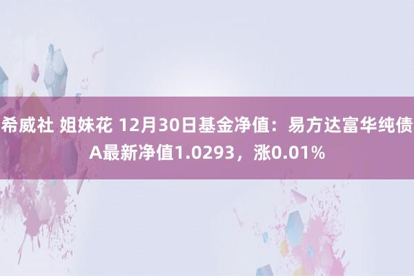 希威社 姐妹花 12月30日基金净值：易方达富华纯债A最新净值1.0293，涨0.01%